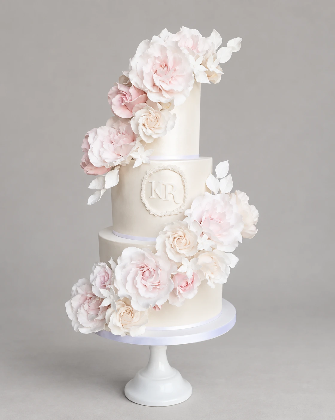 Blush Double Floral Cascade Wedding Cake — 3 cake tiers