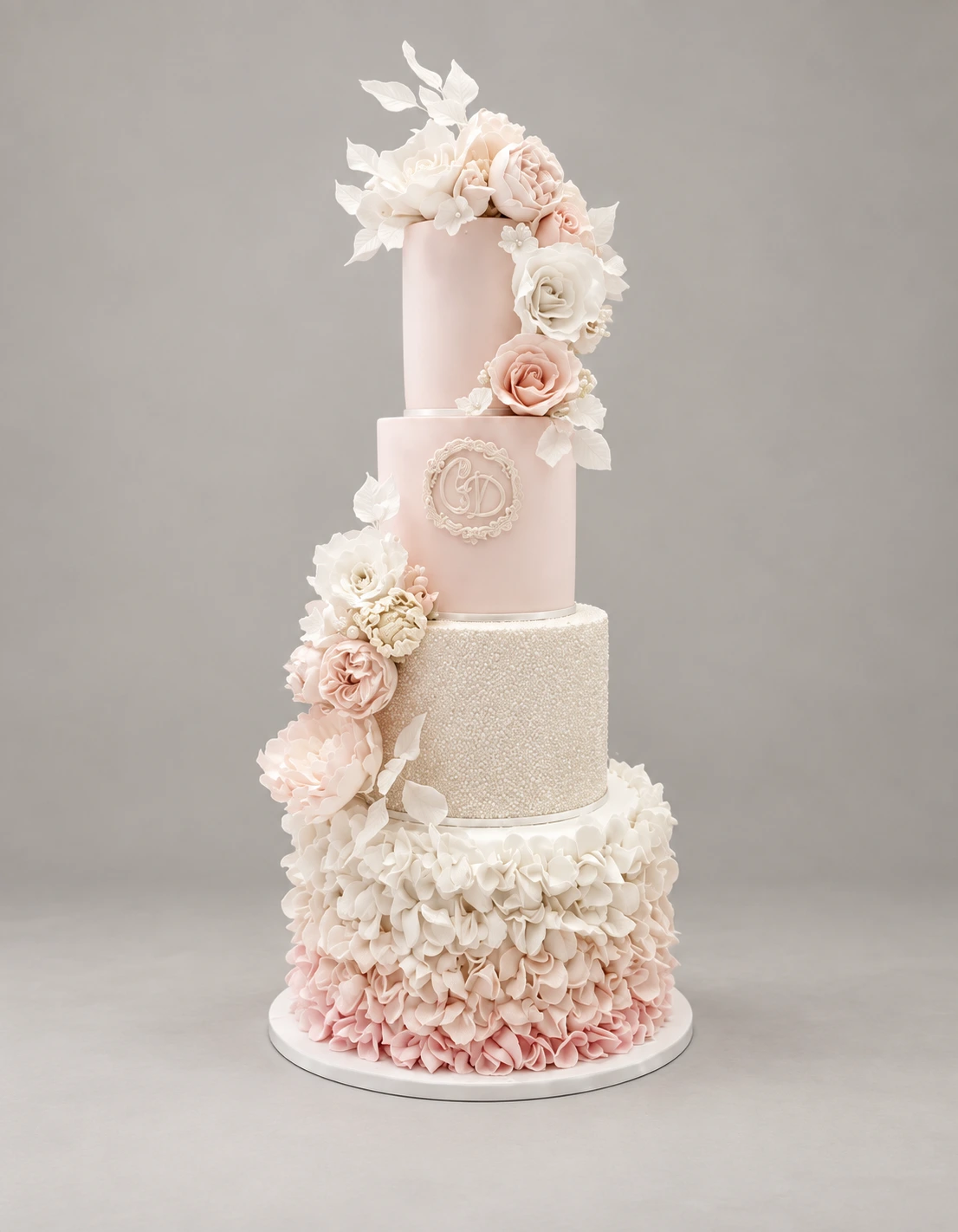 Blush Petal Cascade Wedding Cake — 4 cake tiers