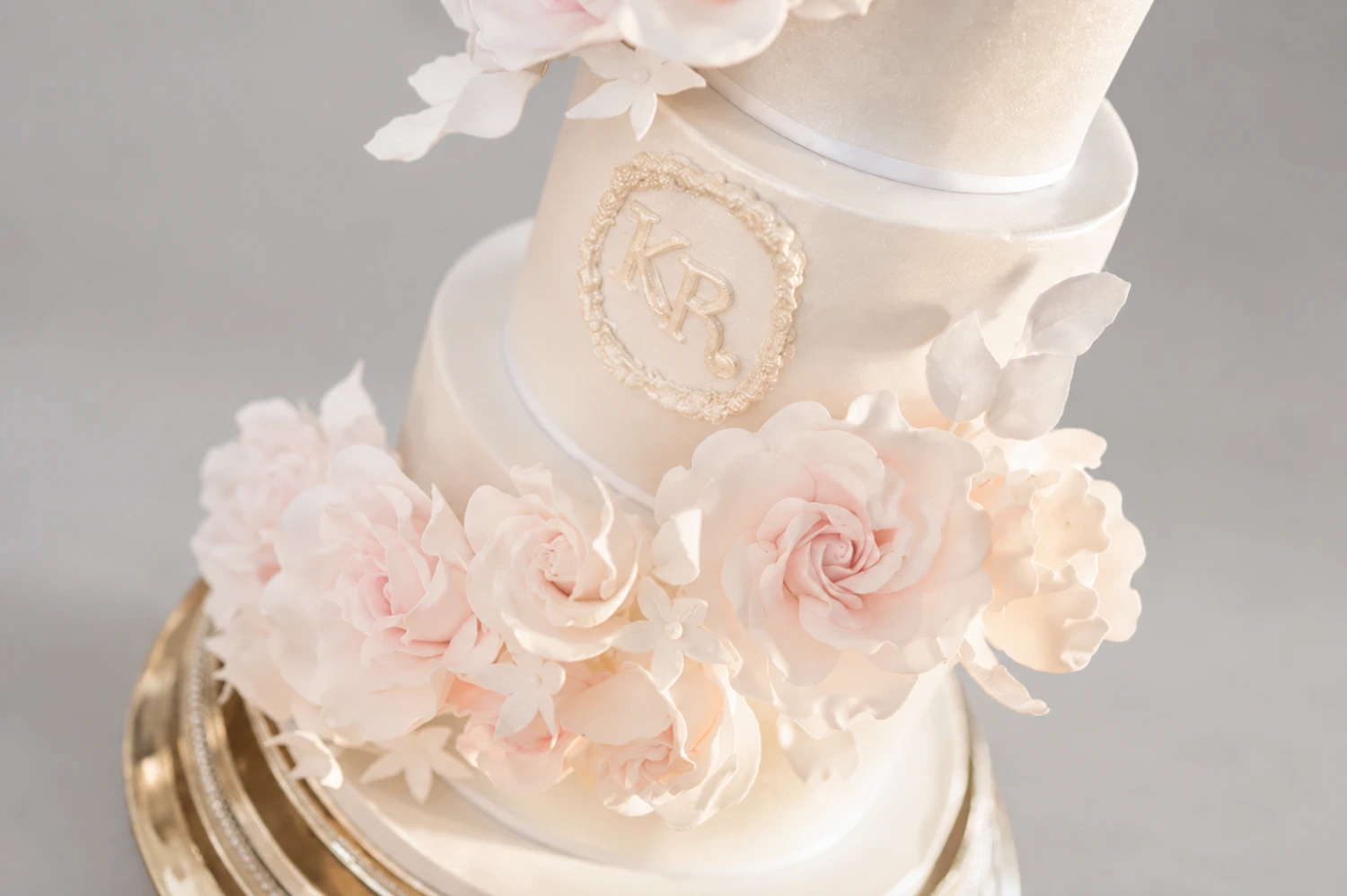 Blush Rose Monogram Wedding Cake — 3 cake tiers