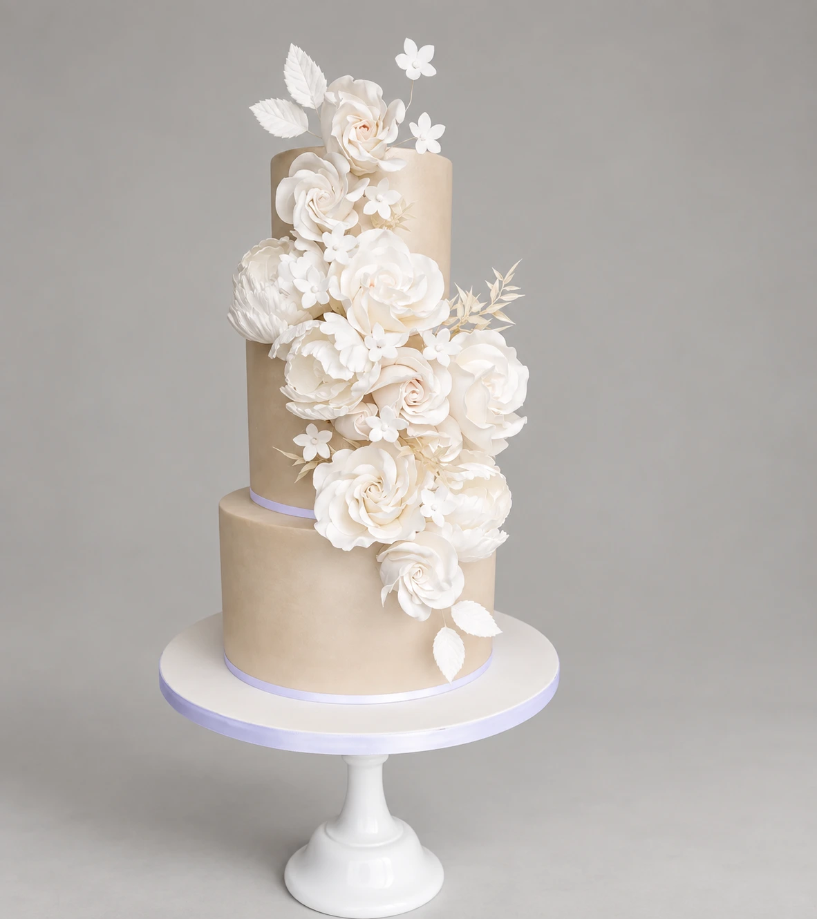 Champagne Floral Cascade Wedding Cake — 3 cake tiers