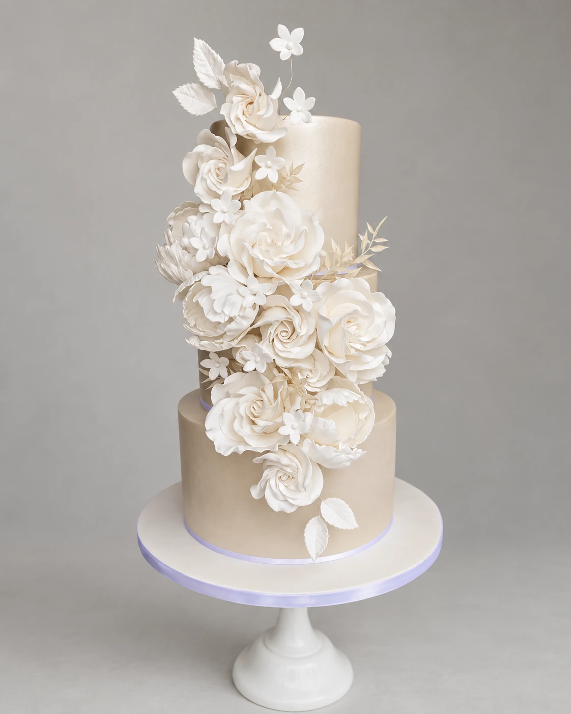 Champagne Floral Cascade Wedding Cake — 3 cake tiers