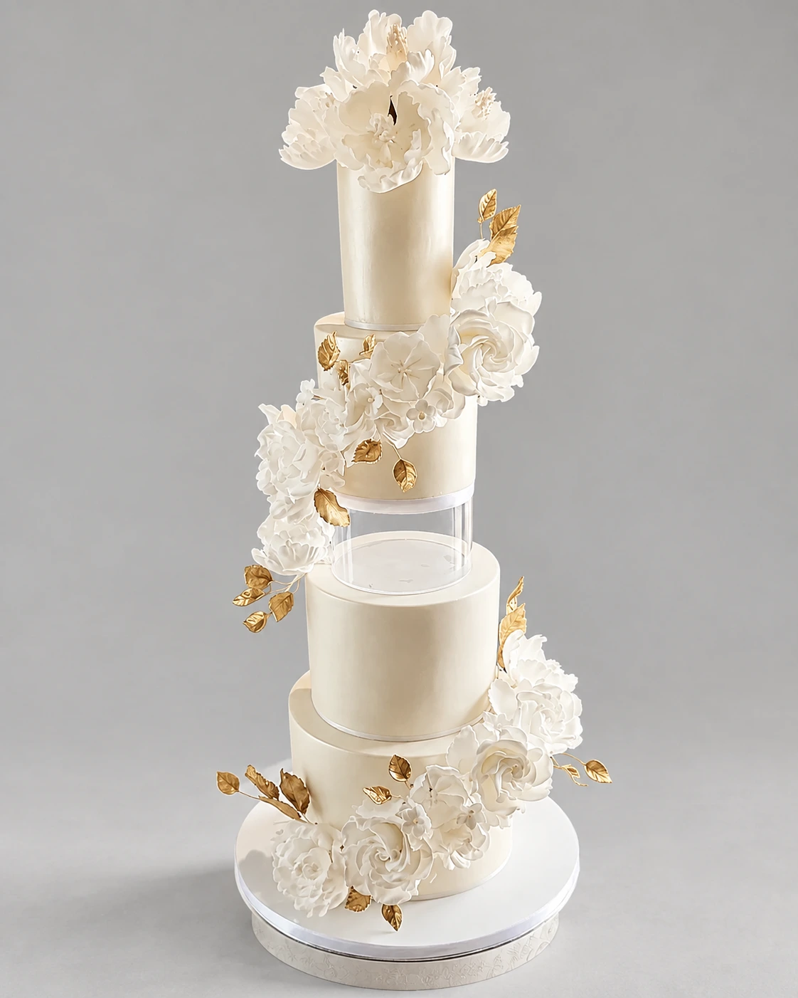 Champagne & Gold Floral Cascade Wedding Cake — 4 cake tiers