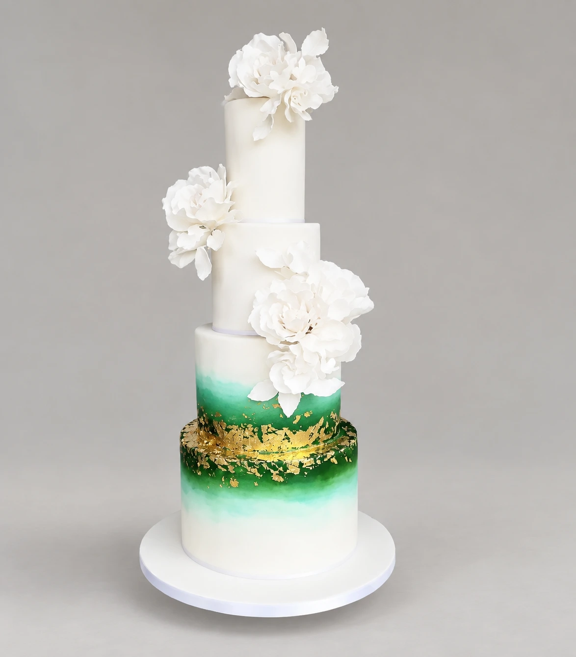 Emerald Watercolour & Gold Wedding Cake — 3 cake tiers