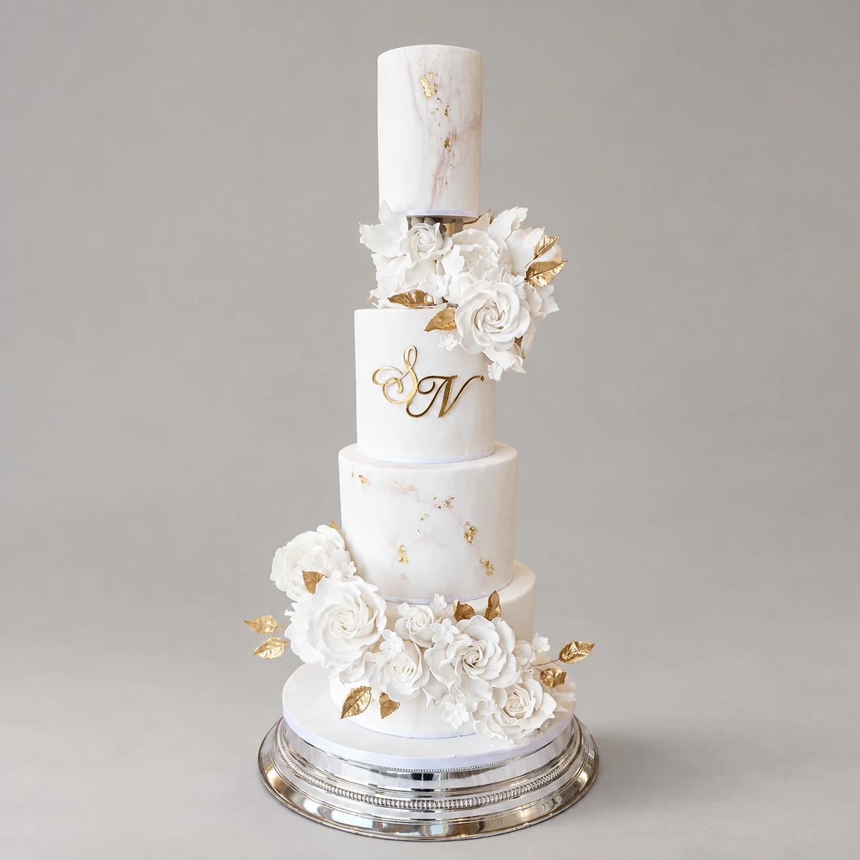 Floating White Marble Wedding Cake — 4 cake tiers