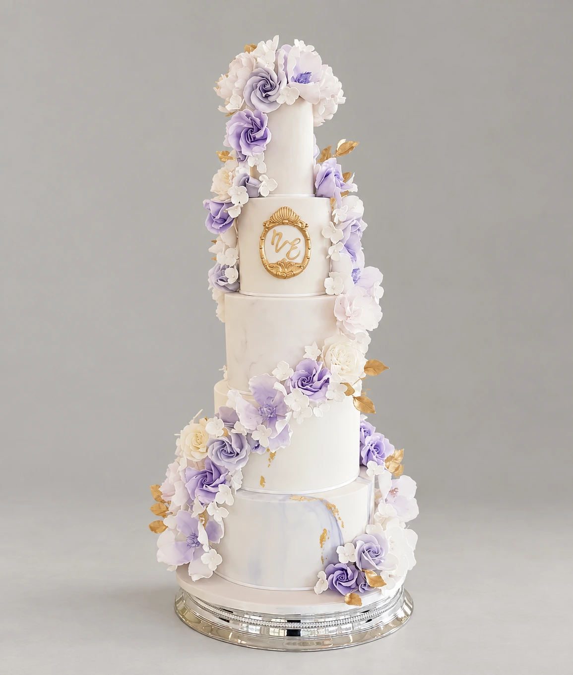 Lilac Double Floral Spiral Wedding Cake — 5 cake tiers