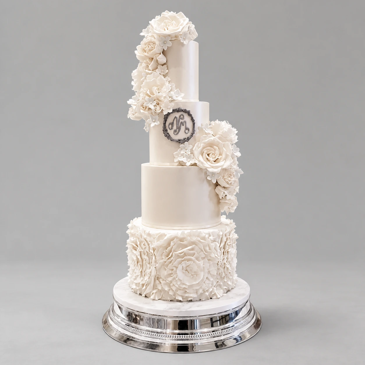 Monogram & Lace Wedding Cake — 4 cake tiers