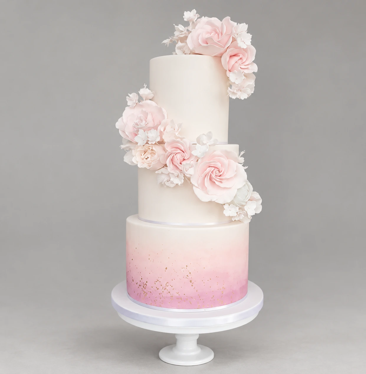 Pink Ombré Floral Spiral Wedding Cake — 3 cake tiers