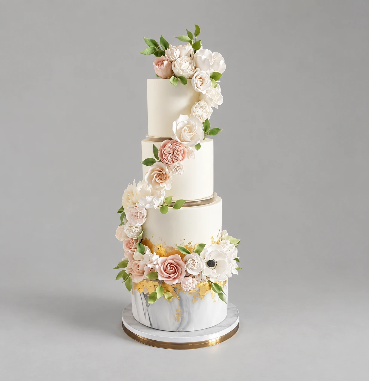 Soft Pink Garden Cascade Wedding Cake — 4 cake tiers