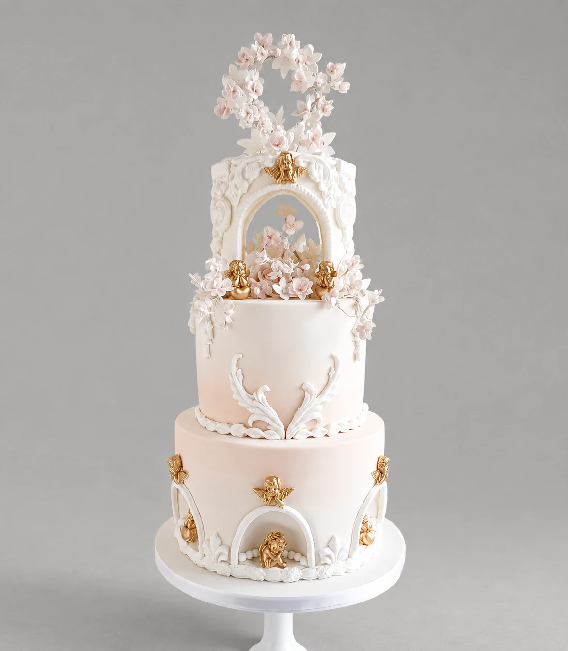 White & Gold Cherub Wedding Cake — 3 cake tiers