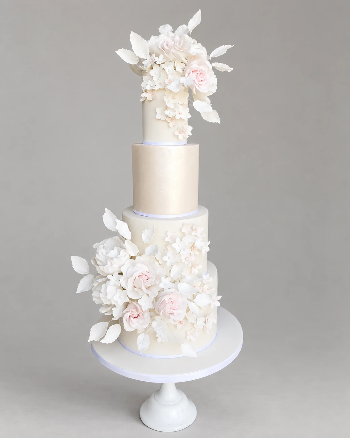 White Lace & Blush Flowers Wedding Cake — 3 cake tiers