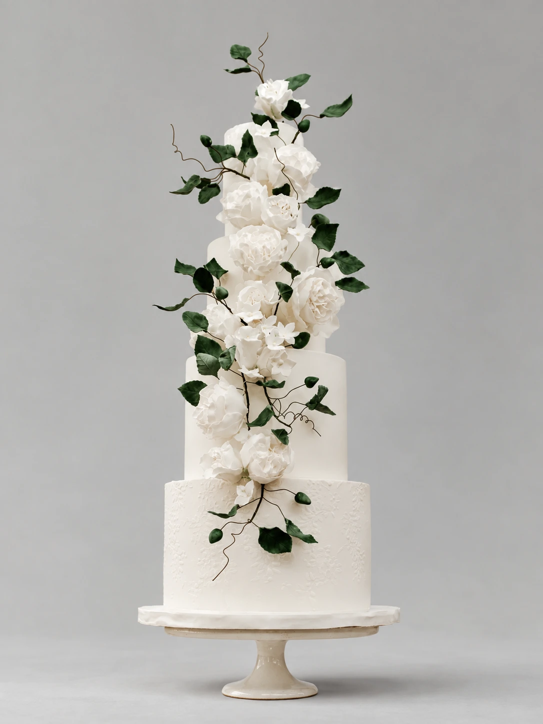 White Roses & Green Vines Wedding Cake — 4 cake tiers